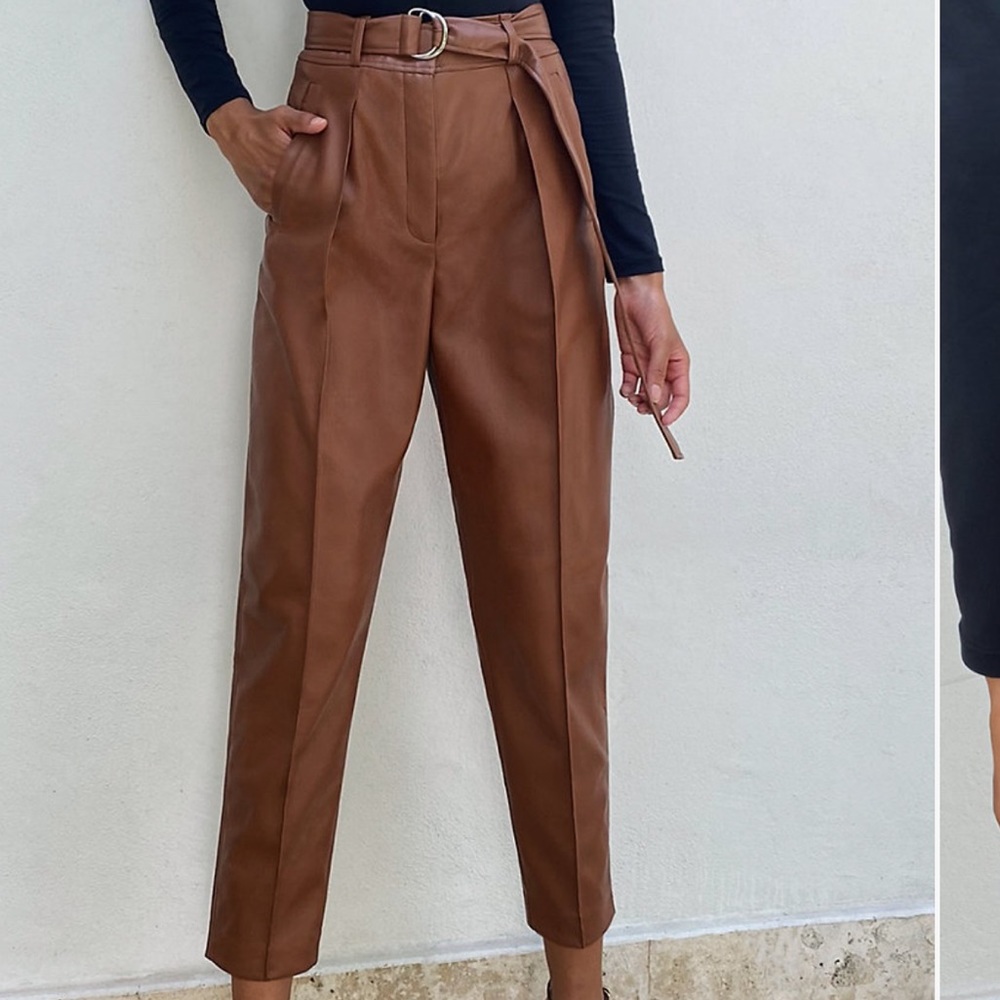 Babaton vegan leather pleaded pants size 4 worn 2x dry cleaned 2x *no loop belt